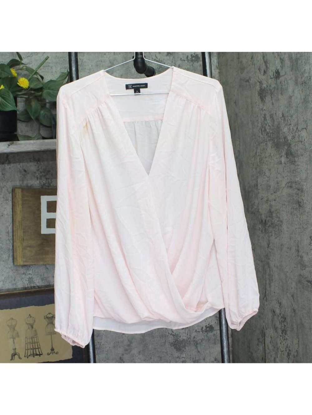 INC International Concepts Surplice Shirred Long-Sleeve Blouse Top Wash Pink XL